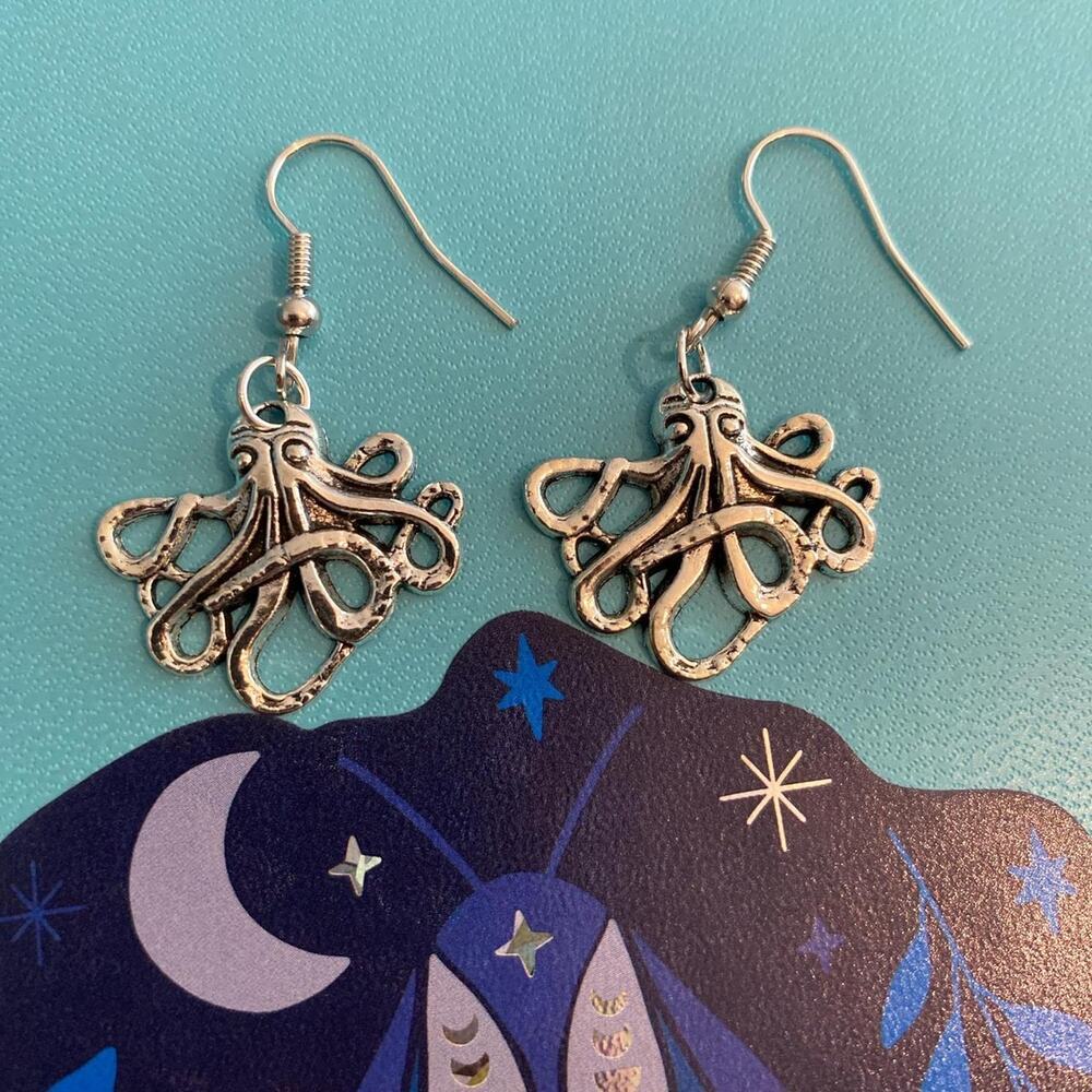Silver octopus earrings beachy jewelry